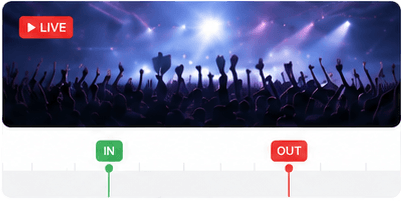 Lightclip live streaming timeline with synchronized thumbnails and clipping controls