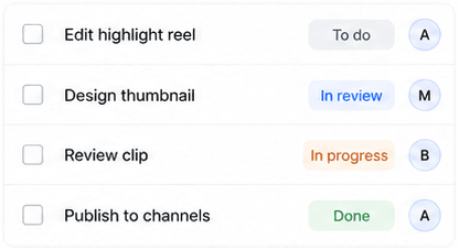 Task list with assignments and statuses