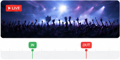 Live clipping interface with in and out markers