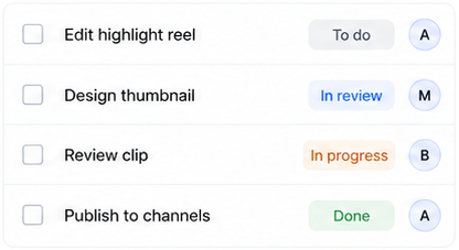 Task list with assignments and statuses